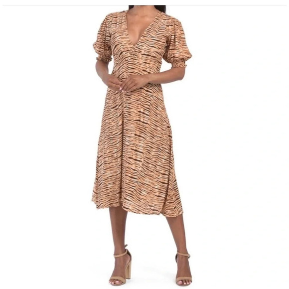 Faithful the Brand Marie Louise Tiger Print Midi Dress - Picture 1 of 12